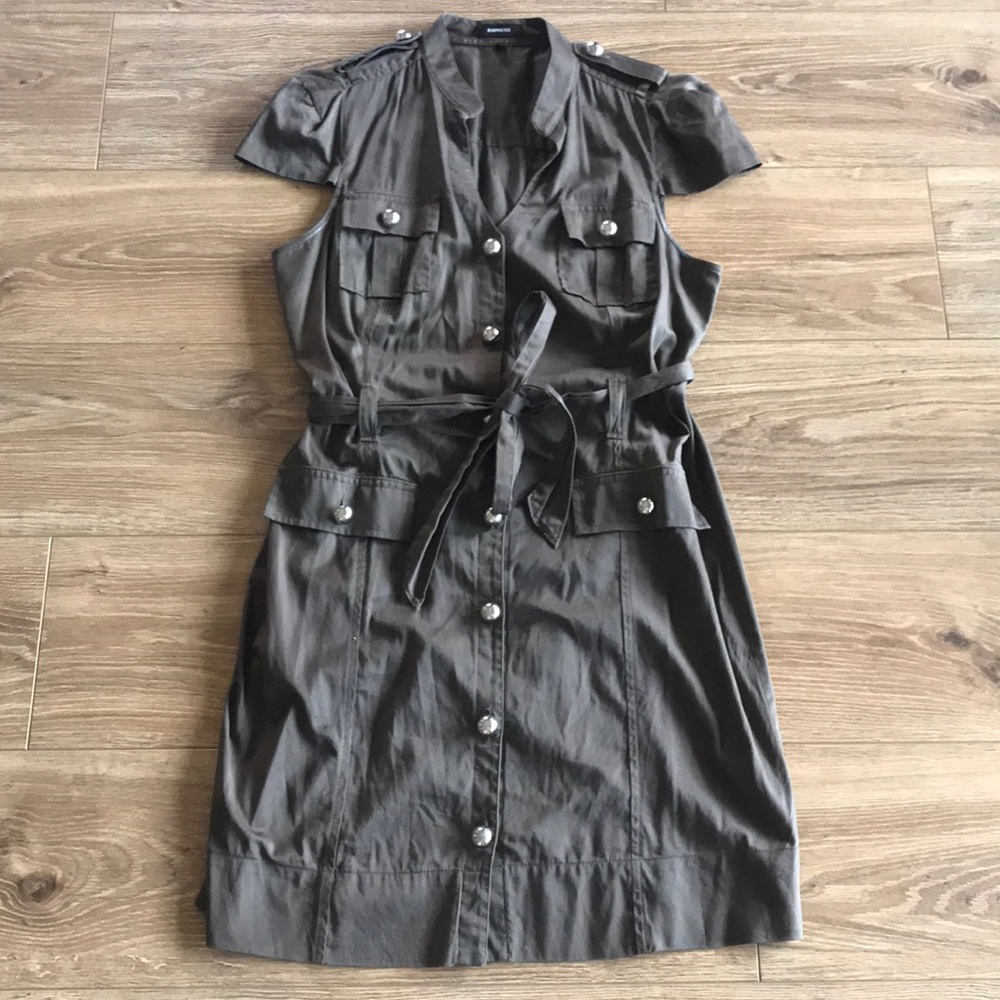 Express Dark Gray Button-Down Dress